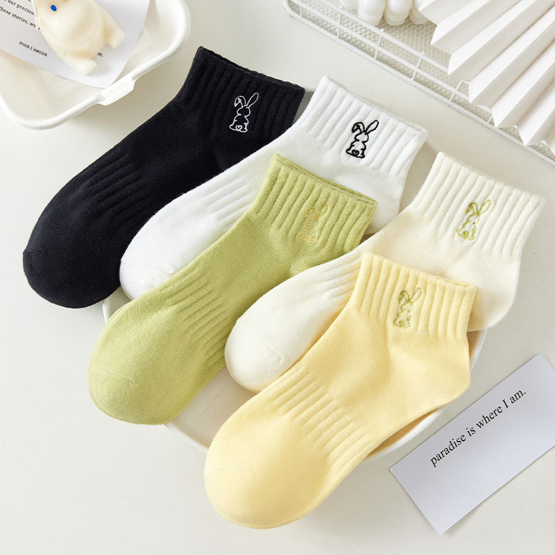 Socks girls' socks summer low-top ankle socks green bunny thin sweet cute ins Japanese cartoon women's socks