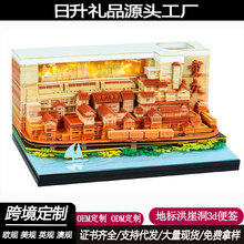 跨境新款3D立体便签本纸雕日历周历中英文版洪崖洞文创礼品创意