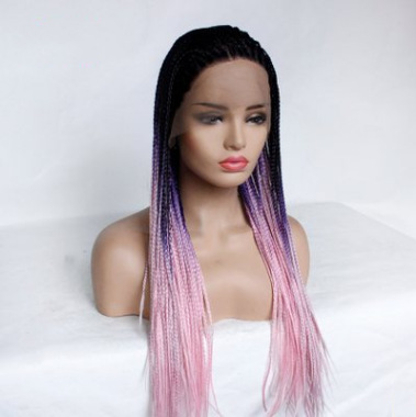 Negro rosa claro bicolor trenza sucia pequeña peluca europea y americana encaje frontal fibra química trenza al por mayor LW0297