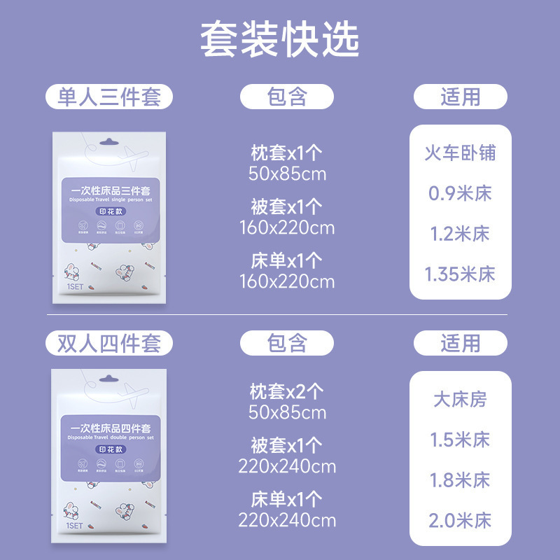 旅行用使い捨てベッドシーツと掛け布団カバー ホテル・B&B用 個別包装 汚れ防止滅菌不織布 使い捨て4点セット|undefined