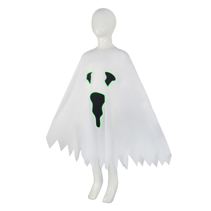 クロスボーダーハロウィン子供用コスチューム白黒発光ゴースト発光ゴーストフェイスマントショールパーティードレスアップコスチューム|undefined