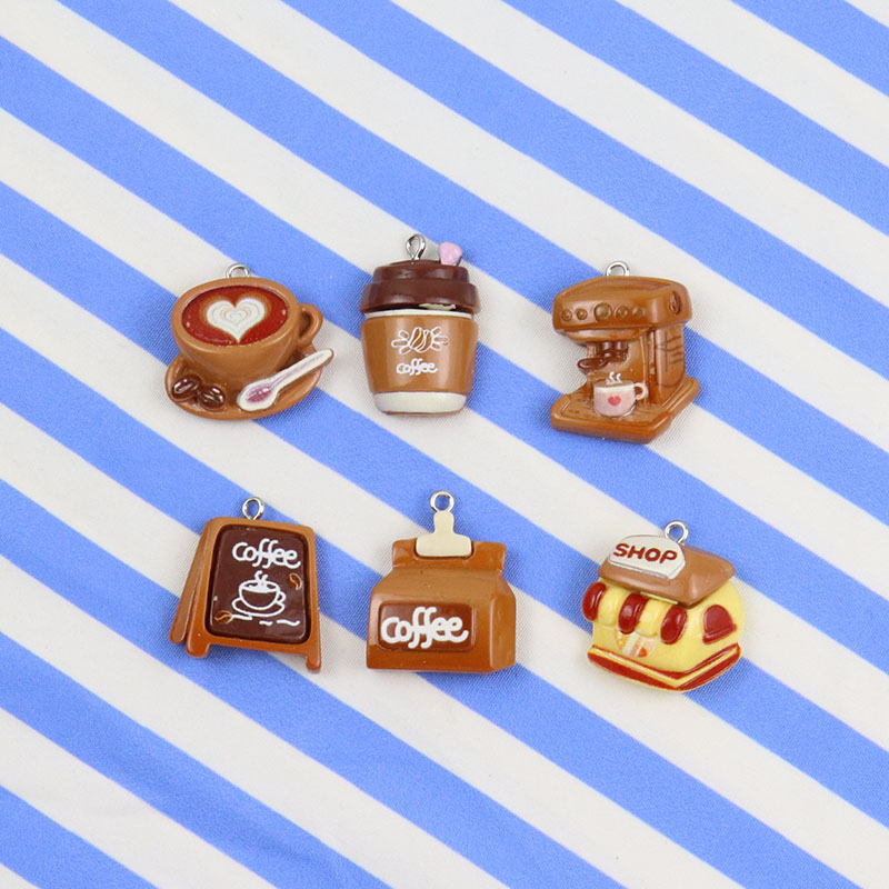 Resin Glossy Brown American Coffee Cappuccino Earrings Keychain Mobile Phone Chain Pendant DIY Jewelry Accessories