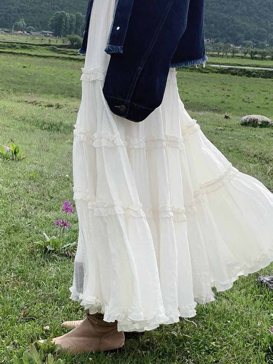 NEIHE内河2025春秋新作 優しい甘さと妖精のような千層ケーキロングスカート レディース 250016