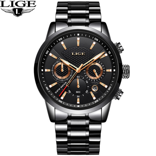 New LIGE 9866 men's sports quartz watch waterproof steel strap double-eye multi-function watch business watch