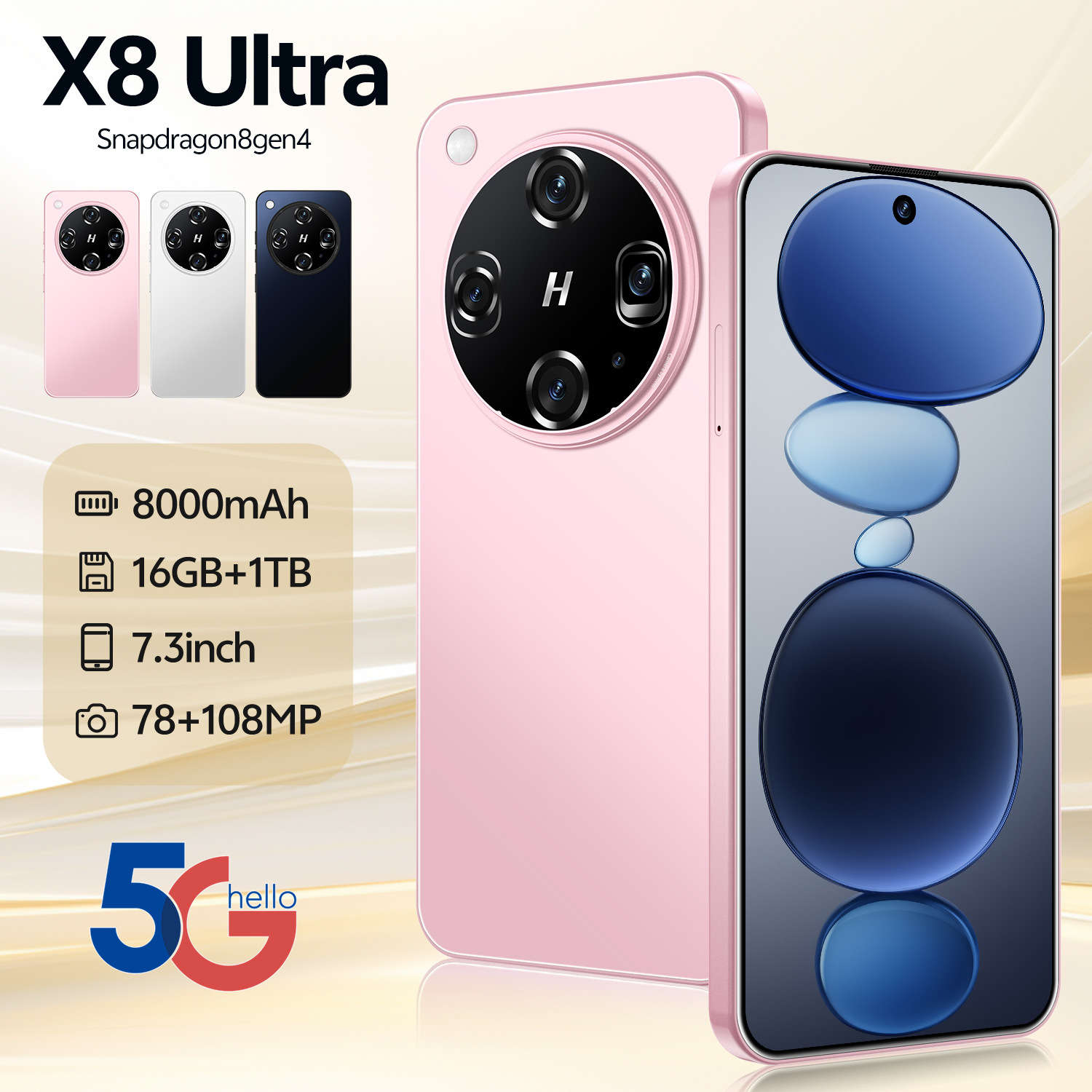 New Cross-Border X8 Ultra Brand New Android 5g Factory Mobile Phone 7.3inch Large Screen 16+1t Mobile Phone Source Factory