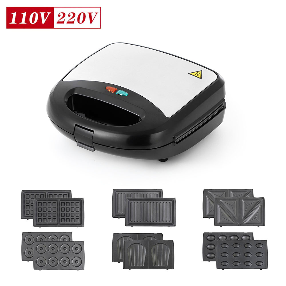 110V sandwichera máquina de waffle donut máquina placa cambiante Panini máquina de desayuno máquina de tuerca cáscara eléctrica para hornear pan
