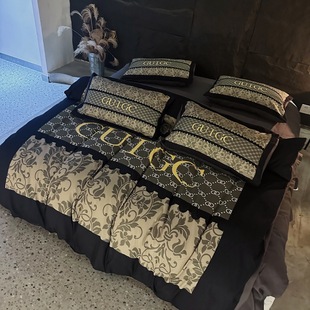 High-end Light Luxury Sanding Digital Printing Four-piece Bed Sheet Bed Hat Household Bedding All Seasons Universal