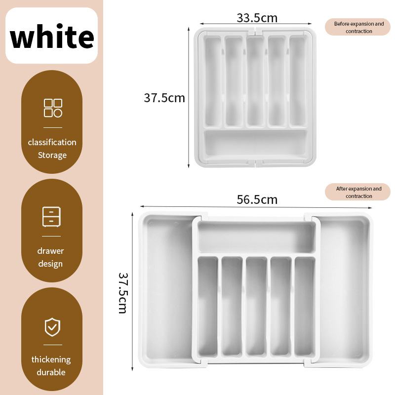 Transfronterizo Expandable Utensil Tray Cuchillo y tenedor ajustable Caja de almacenamiento de vajilla Caja de acabado de cajón
