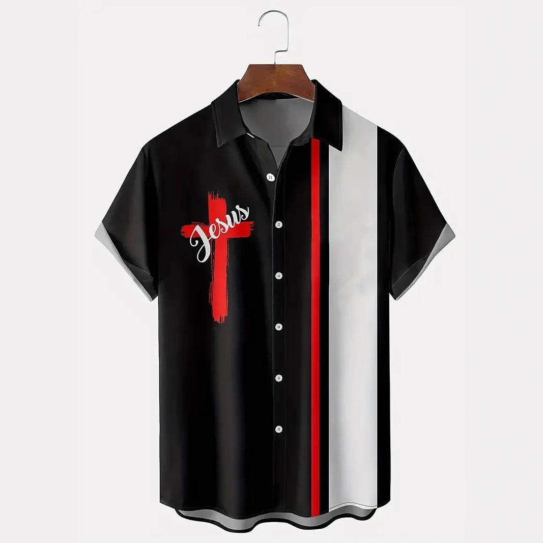 Comercio exterior transfronterizo nuevo estilo camisa de talla grande para hombres impresión digital 3D moda de moda de alta gama casual chaqueta de punto de manga corta