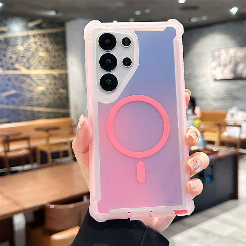 Cross-Border Gradient Magnetic Space Shell Suitable for Samsung S25S24S23S22Ultra Mobile Phone Case Four-Corner Anti-Fall A55