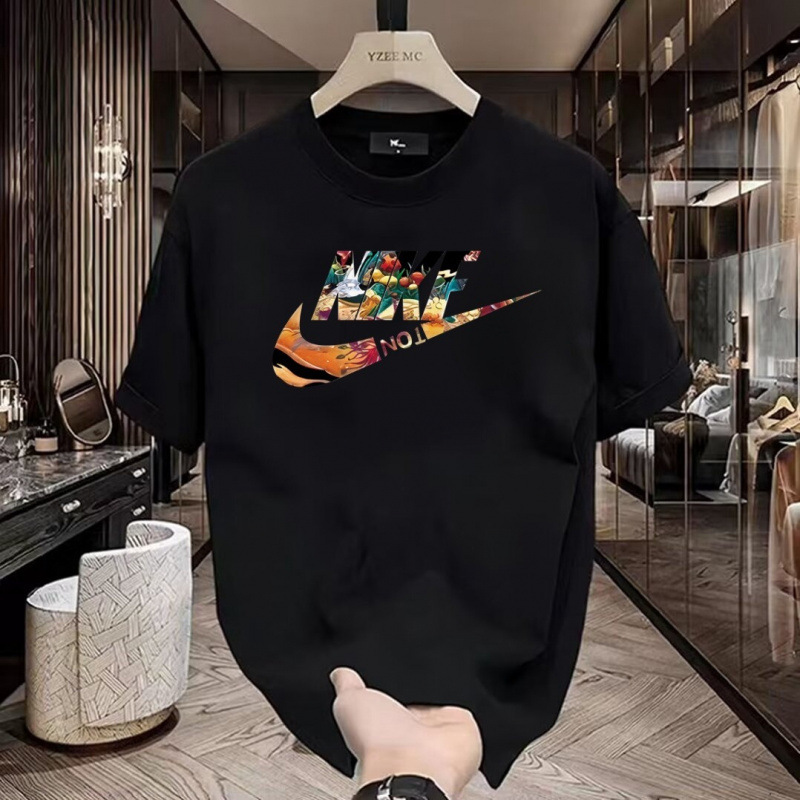 夏のトレンドブランド純綿チェックマーク半袖Tシャツメンズ韓国風カジュアル半袖ゆったり服メンズ万能Tシャツ|undefined