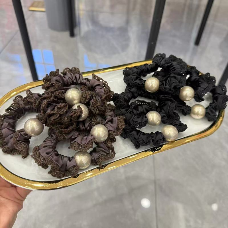 韩式凉爽质感面膜缎蕾丝花边珍珠小肠发圈小香头绳扎马尾发绳发饰|undefined