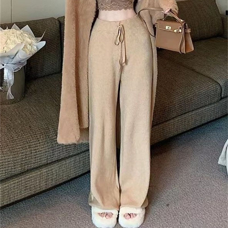 24 invierno Puyuan 2024 otoño y invierno nuevo cintura alta correa pantalones de piernas anchas camiseta de punto suelta