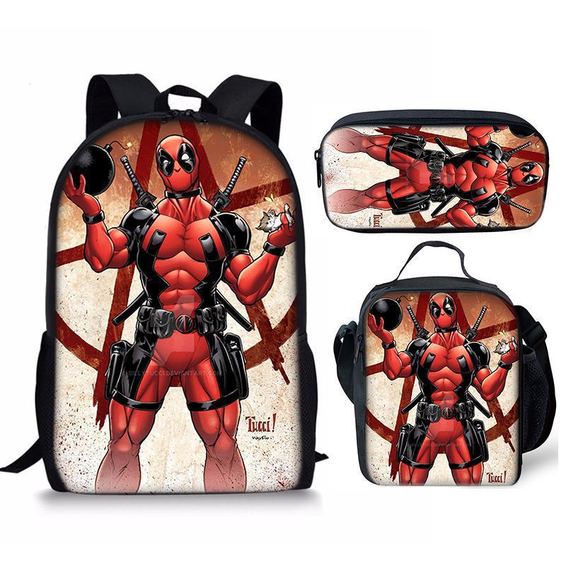 Nuevo deadpool Deadpool paquete de comida de tres piezas bolsa de lápices estudiante mochila de bebé Amazon lindo todo fósforo portátil