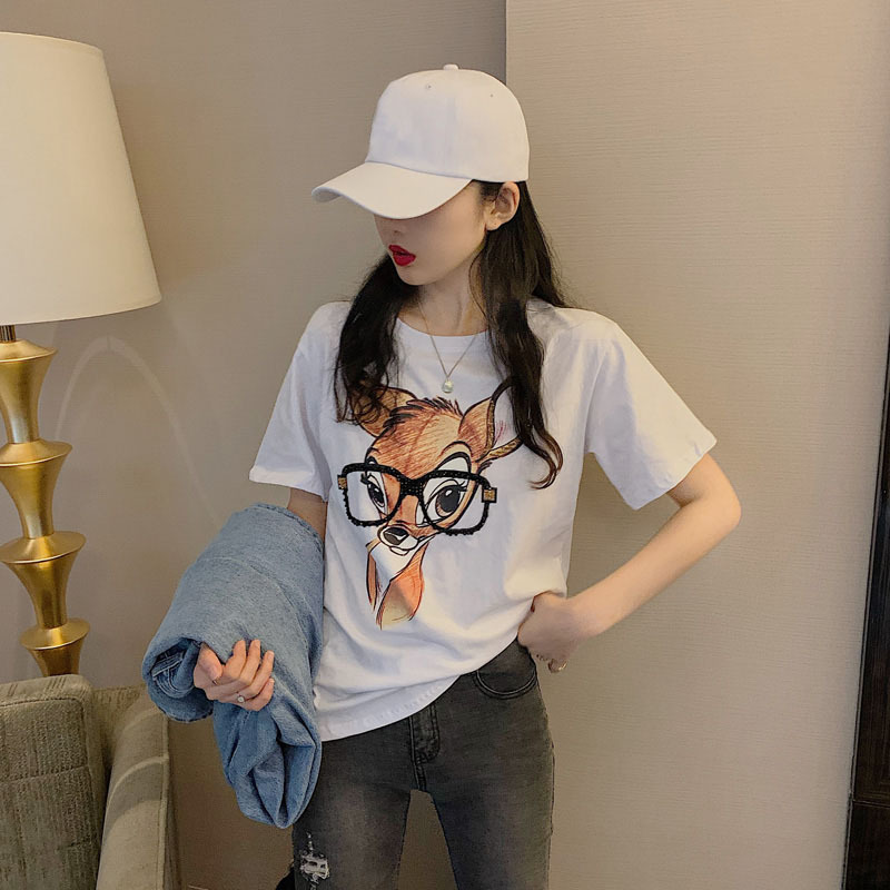 Maglietta casual letteraria di Instagram Maglietta allentata coreana T-shirt a maniche corte per coppia estiva Abbigliamento da donna_voghion.com