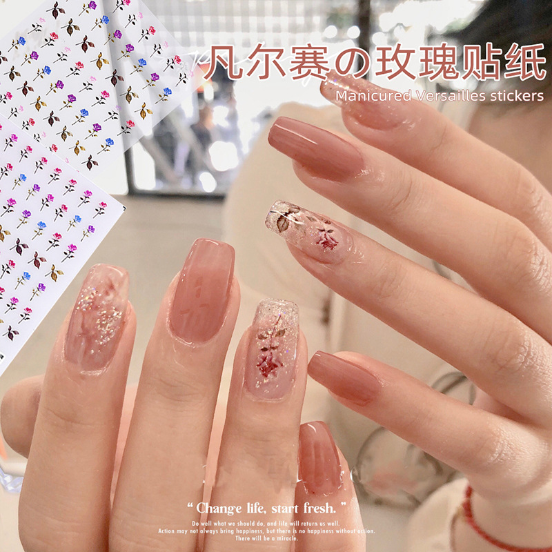 INS papel adhesivo de uñas en línea popular Versalles Rosa pequeño patrón Hada suave 3D parche impermeable con adhesivo