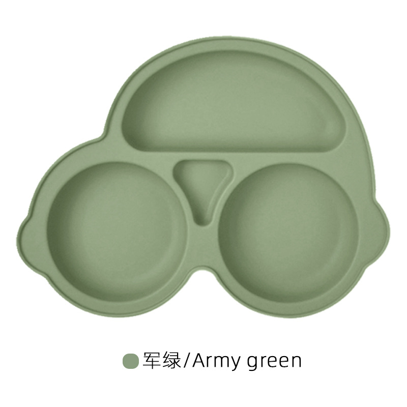 Silicone de dibujos animados para niños automóviles divididos plato de comedor integrado para bebés suplemento plato de comedor de grado alimenticio silicona ventosas