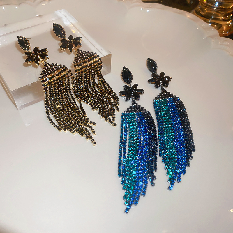 Fashion Tassel Copper Inlay Rhinestones Drop Earrings 1 Pair
