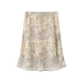 韩系甜美风杏色碎花半身裙女夏季新款高腰显瘦小个子百搭A字中裙