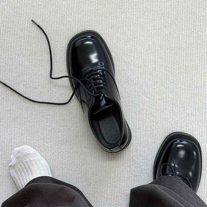 Cleanfit Derby Shoes Men's Square Leather Shoes Couple Black Official Shoes Business Formal Casual Loafers Women