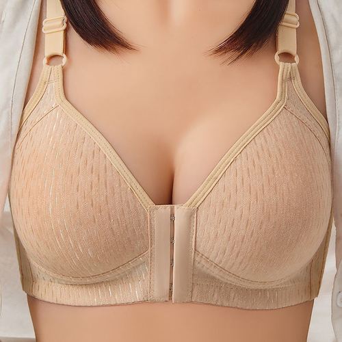 Factory direct supply cross-border front buckle bra, large size, thin style, secondary breast collection, middle-aged and elderly mothers, no steel rim underwear for women