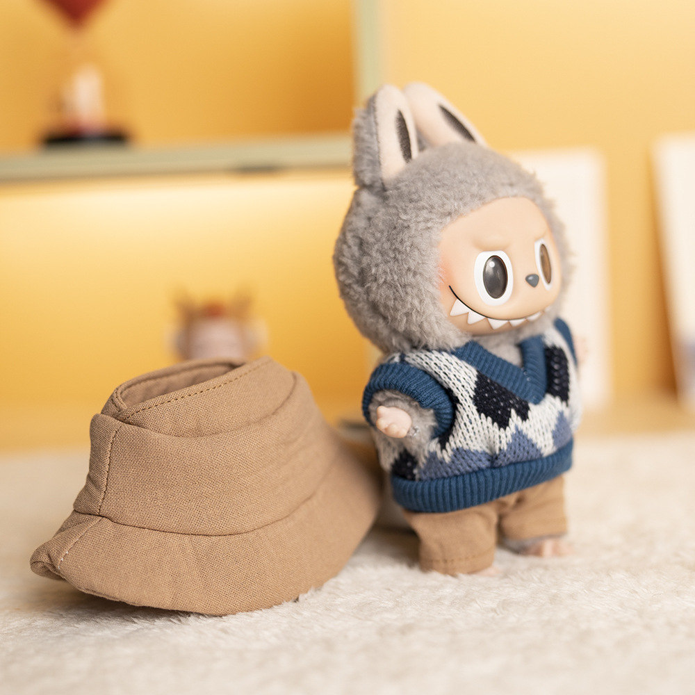 17cm rabu ropa de muñeca de tela traje de suéter británico muñeca labubu moda peluche muñeca vestir