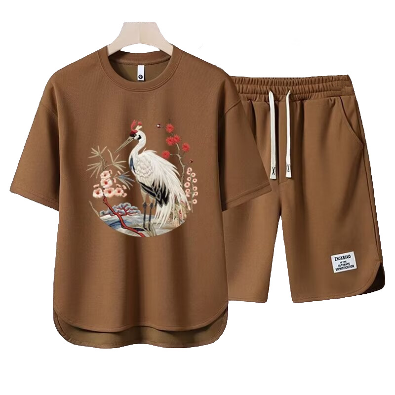 Men's Clothing 2024 Waffle Casual Summer Suit Men's Loose Teen Short sleeved T shirt Shorts Handsome Two piece Suit_maomaolike.com