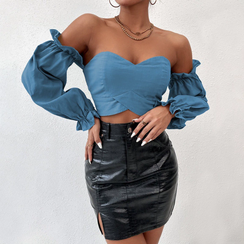 Европейская и американская Сексуальная пикантная женская одежда без бретелек с длинными рукавами и открытой спиной, без бретелек, с короткими трансграничными бретелями