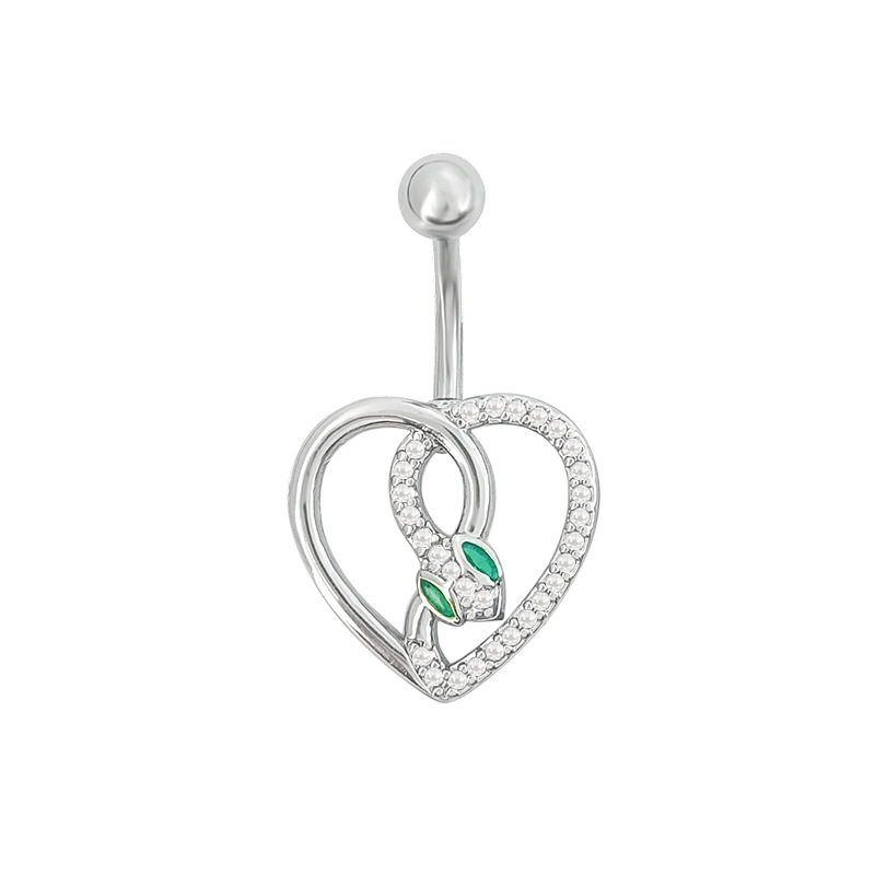 European American Sexy Heart-shaped And Snake-shaped Stainless Steel Rings, Cute Rabbit Inlaid With Zircon, Navel_voghion.com