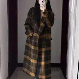 格子双排扣复古时尚呢子大衣女秋冬新款高级感小个子温柔毛呢外套