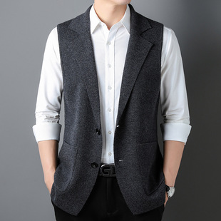 Hengyuanxiang New Suit Vest Men's Thickened Superfine Merino 100 Wool Sleeveless Cashmere Cardigan Warm