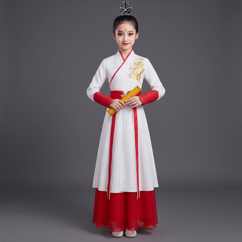 Children's Dance Costumes for Young People, Traditional Chinese Dance, Fan Dance, Umbrella Dance, Youth Spirit Ink Painting Recitation Performance Costumes Children's Dance Costumes for Young People, Traditional Chinese Dance, Fan Dance, Umbrella Dance, Youth Spirit Ink Painting Recitation Performance Costumes
