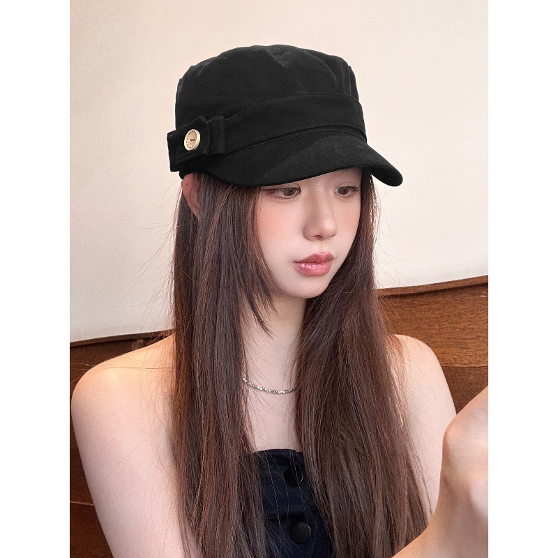 韩版复古纽扣鸭舌帽子女高品质2025新款日系小众复古棉质报童帽秋|undefined