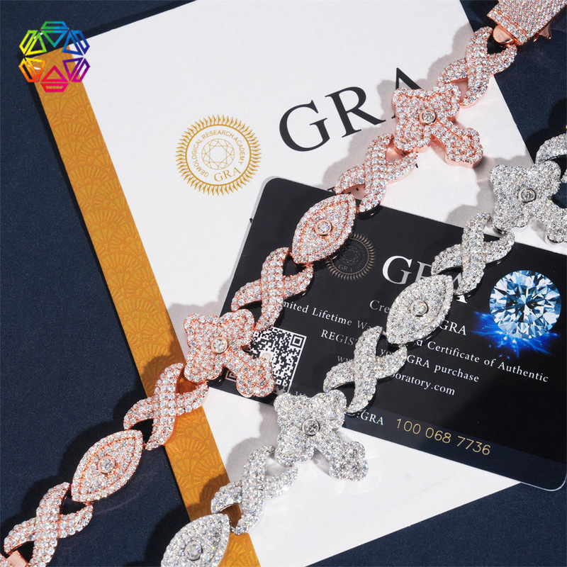 New Hip-Hop Cuban Bracelet S925 Silver 12mm Moissanite Cuban Chain Cross + Eye Style Unisex Bracelet New Hip-Hop Cuban Bracelet S925 Silver 12mm Moissanite Cuban Chain Cross + Eye Style Unisex Bracelet