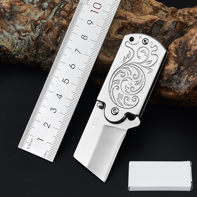 D2便携袖珍小折刀锋利水果刀 不锈钢户外随身迷你拆快递刀钥匙刀
