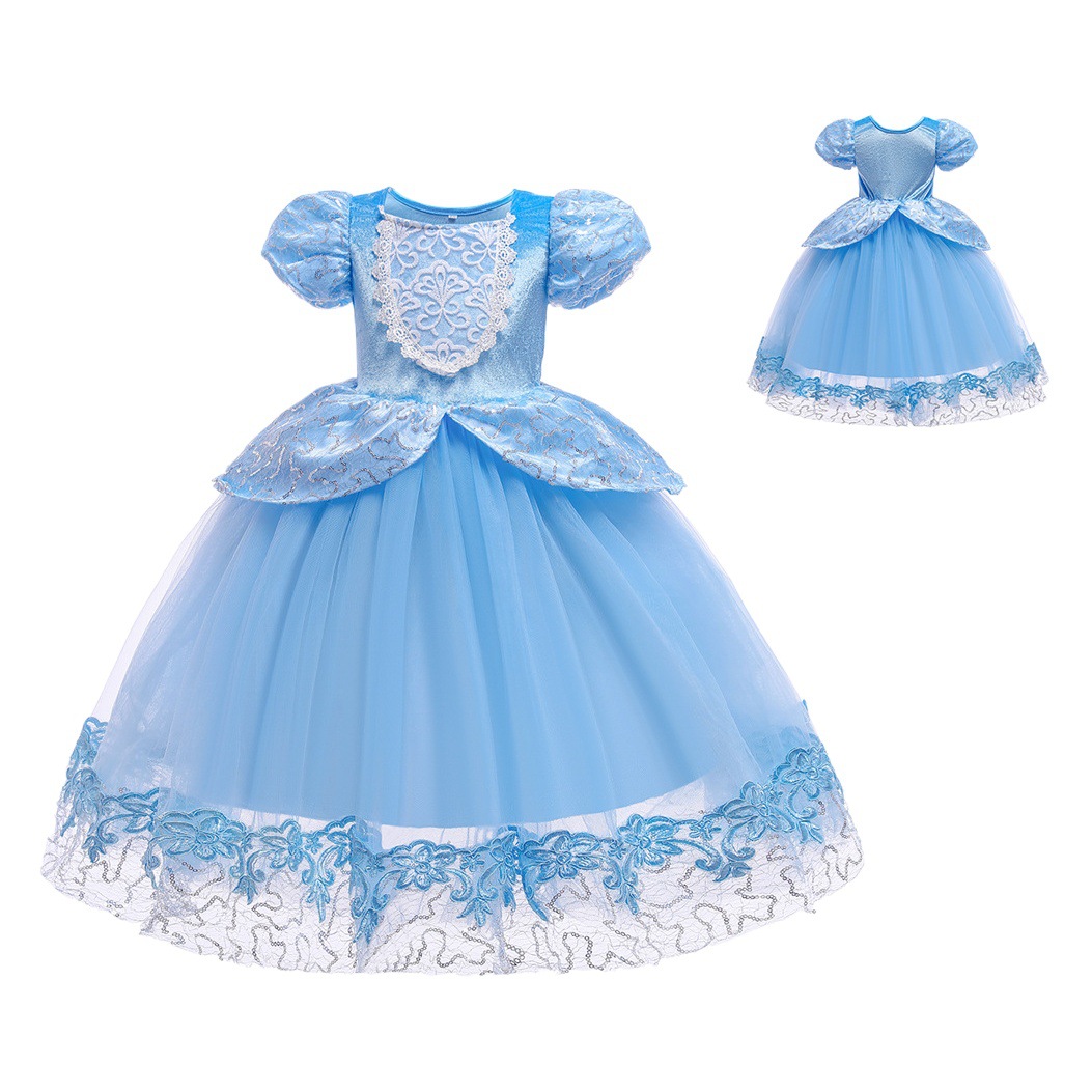 Nuevo Amazon vestido de los niños medio y grande Cenicienta puff manga vestido princesa vestido Navidad rendimiento