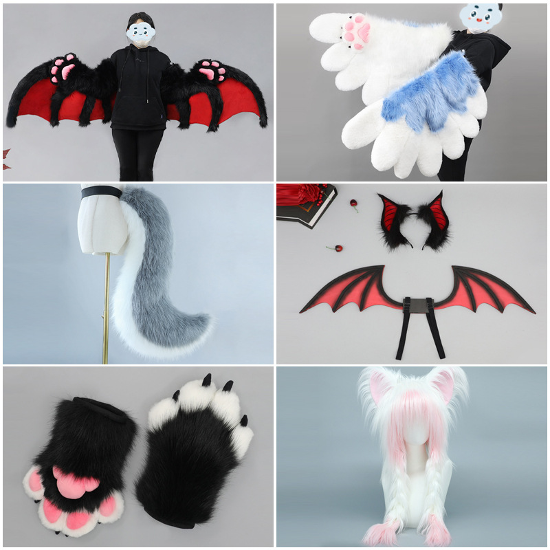 Accesorios de ropa de rol hechos a mano de una pieza fursuit accesorios de bestia felpa uñas animales guantes de garra
