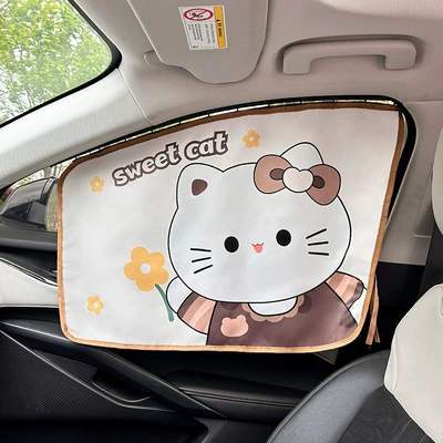 Car Curtains for Summer Baby Car curtains - embedded-bow-cat-curtain-passenger-brown