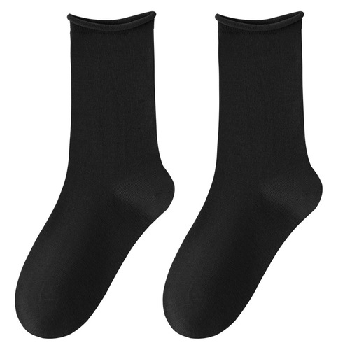 Women's Spring Autumn Folded Edge Medium Calf Socks, Coffee Color Series, Loose Mouth Postpartum Socks, Japanese Style Versatile Stacked Socks, Cotton Socks, Wholesale