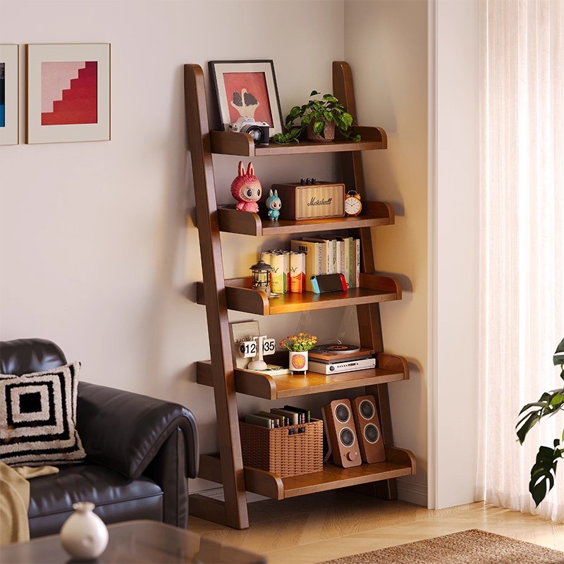 Estante de madera sólida estante de almacenamiento trapezoidal estante de almacenamiento integrado contra la pared estante de exhibición de sala de estar de estudiantes estante de almacenamiento
