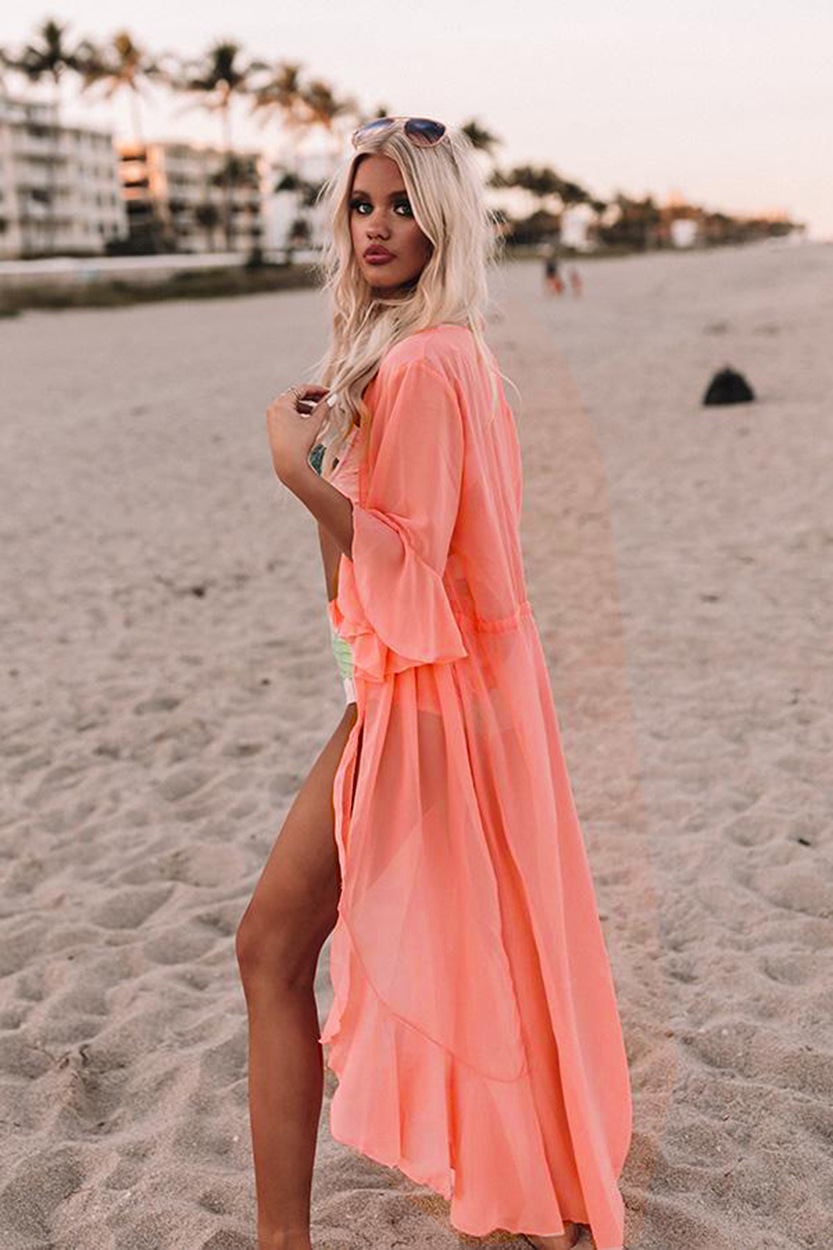 Chiffon Pull-Belt Cardigan Beach Cover - luxiaa, swimsuit cover swimsuit coverups beach swimsuit cover up dress swimsuit coverups