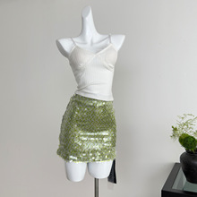 25ss 亮片半身裙女夏季高腰显瘦辣妹包臀短裙复古短款A字裙