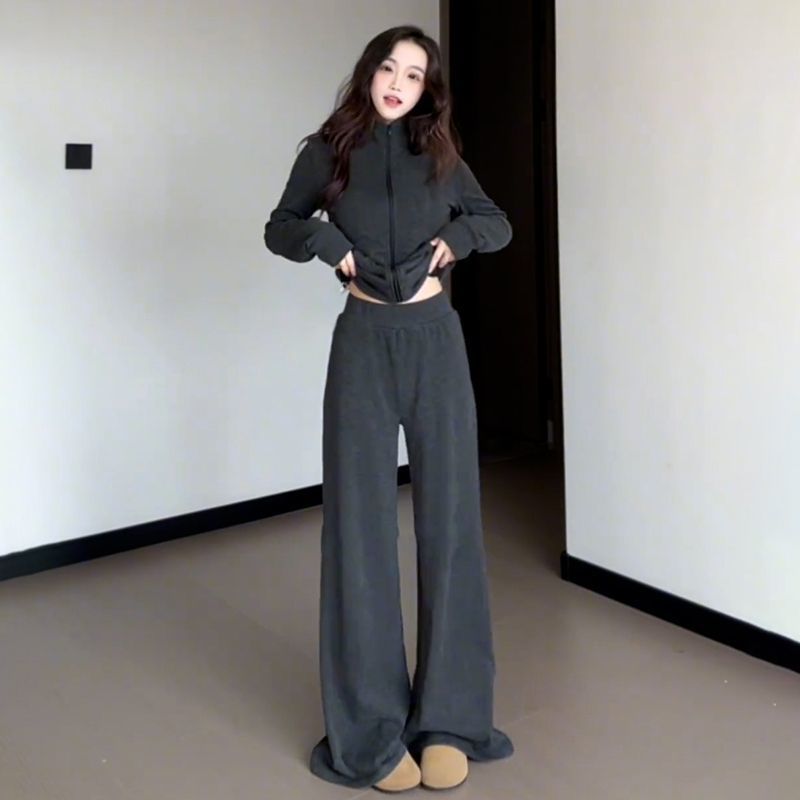 亚马逊外贸跨境休闲慵懒运动套装女秋季新款韩系立领卫衣一整套潮|undefined