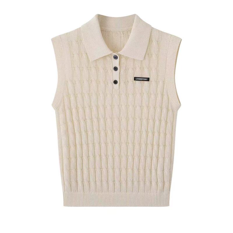 Ais Women's Clothing 2026 Summer New White Vest with Twisted Texture Polo Collar Sleeveless Knitted Sweater for Women 2139