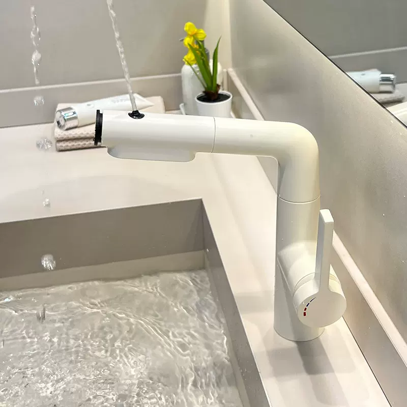 枪灰色面盆水龙头卫生间台盆粉色上喷抽拉式洗手龙头漱口洗头神器