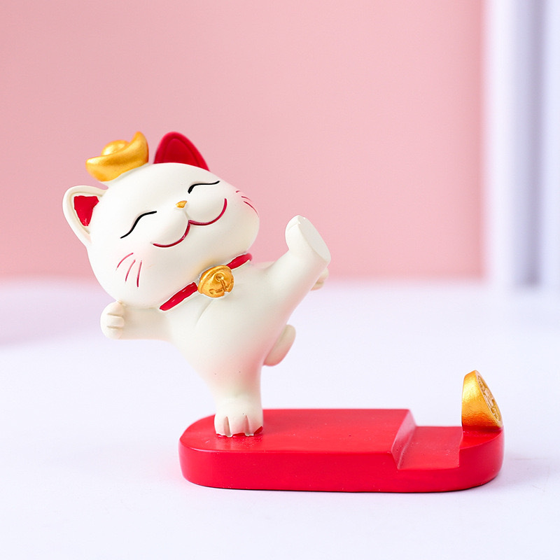 雑貨伸ばし猫スタンド 黒猫置物 怠け者携帯電話樹脂工芸品 可愛い置物|undefined