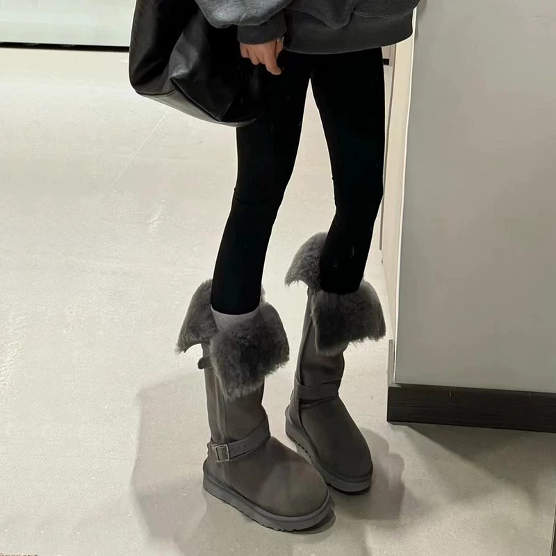 Снежные сапоги женский 2024 новый ретро с круглой головкой и толстым дном плюс бархат
