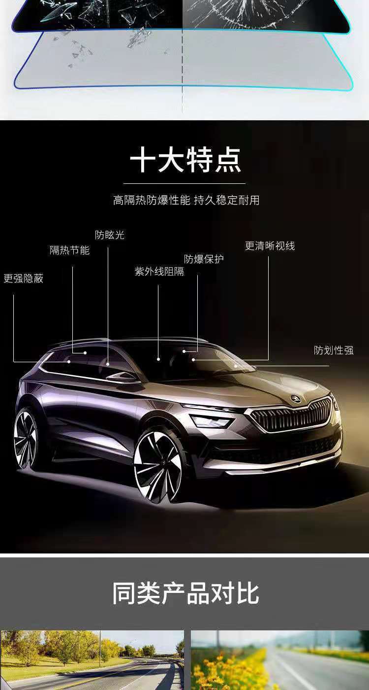 Car front gear film film front gear special film anti-ultraviolet anti-explosion film heat insulation film front windshield film