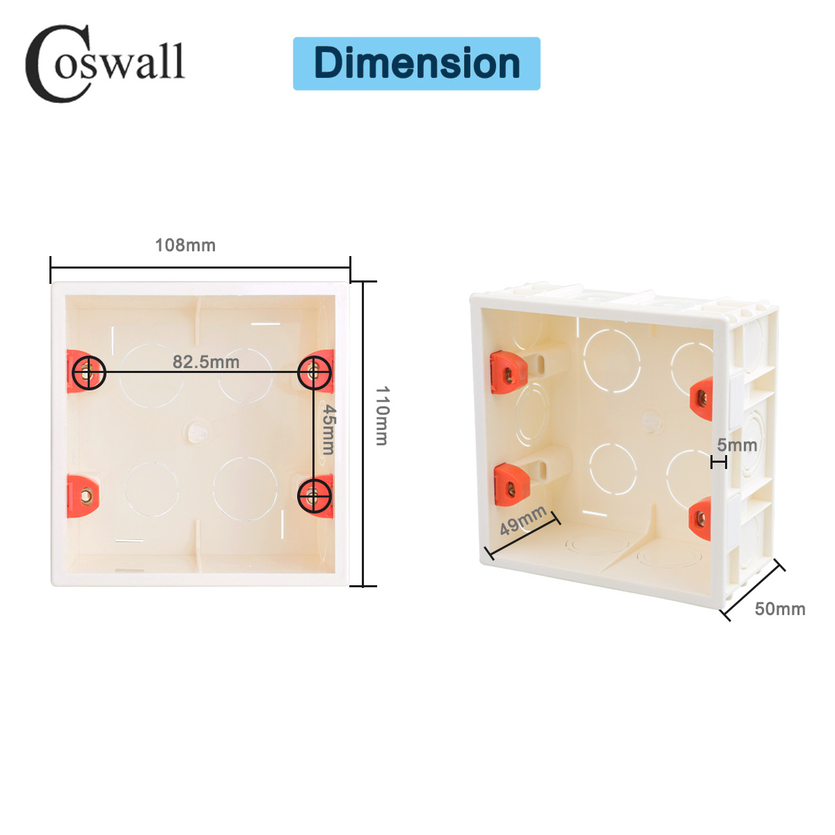 120型美式接线盒4*4底盒双联美标暗盒PVC暗装接线盒50深