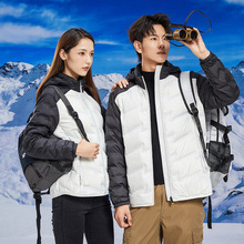 羽绒服情侣秋冬轻量保暖外套连帽撞色石墨烯蓄热时尚户外露营上衣